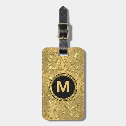 Monogram Metallic Gold Damask Bagagelabel (Voorkant verticaal)