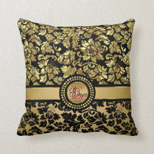Monogram Metallic Gold Damask Kussen