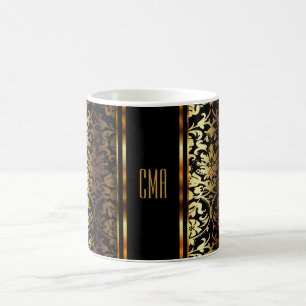 Monogram Metallic Gold en Black Damask Koffiemok