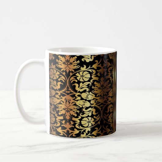 Monogram Metallic Gold en Black Damask Koffiemok (Links)