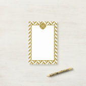 Monogram Metallic Gold Herringbone Patroon Post-it® Notes (Op bureau)