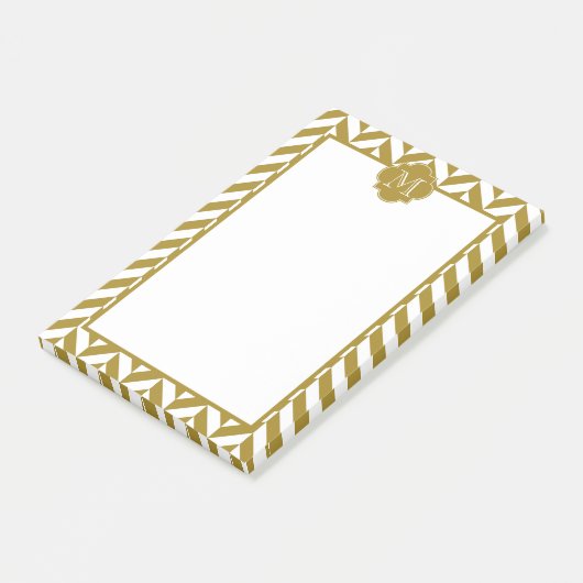 Monogram Metallic Gold Herringbone Patroon Post-it® Notes (Schuin)