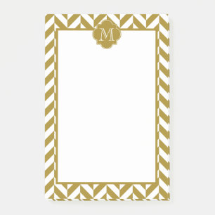 Monogram Metallic Gold Herringbone Patroon Post-it® Notes