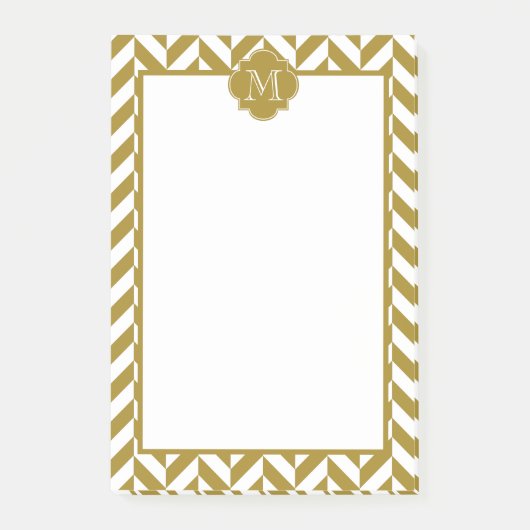 Monogram Metallic Gold Herringbone Patroon Post-it® Notes (Voorkant)