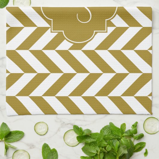 Monogram Metallic Gold Herringbone Patroon Theedoek (Gevouwen)