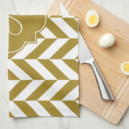 Monogram Metallic Gold Herringbone Patroon Theedoek (Quarter Fold)