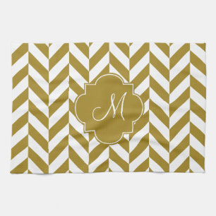 Monogram Metallic Gold Herringbone Patroon Theedoek