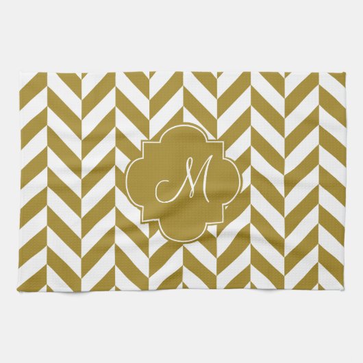 Monogram Metallic Gold Herringbone Patroon Theedoek (Horizontaal)
