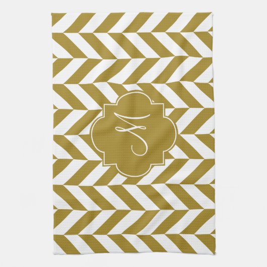 Monogram Metallic Gold Herringbone Patroon Theedoek (Verticaal)