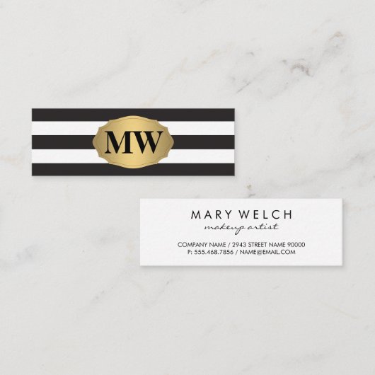 Monogram Metallic Gold Label Black White Stripes (Voorkant / Achterkant)
