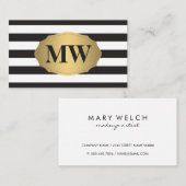 Monogram Metallic Gold Label Black White Stripes (Voorkant / Achterkant)