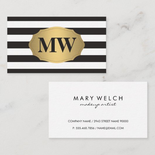 Monogram Metallic Gold Label Black White Stripes (Voorkant / Achterkant)