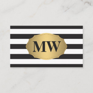 Monogram Metallic Gold Label Black White Stripes