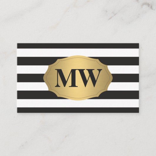 Monogram Metallic Gold Label Black White Stripes (Voorkant)