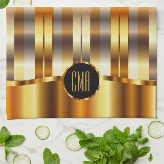 Monogram Metallic Gold Stripes Theedoek (Gevouwen)