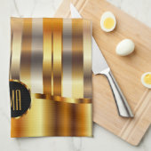 Monogram Metallic Gold Stripes Theedoek (Quarter Fold)