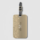 Monogram Metallic Goud Dripping Faux Glitter Icing Bagagelabel (Voorkant (verticaal))