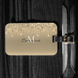 Monogram Metallic Goud Dripping Faux Glitter Icing Bagagelabel