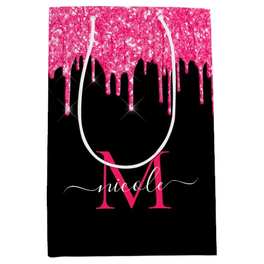 Monogram Metallic Hot Pink Driving Glitter Black Medium Cadeauzakje (Voorkant)