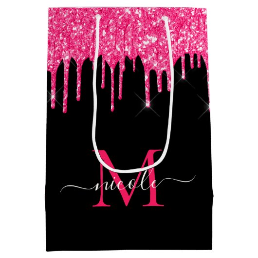 Monogram Metallic Hot Pink Driving Glitter Black Medium Cadeauzakje (Achterkant)