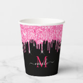 Monogram Metallic Hot Pink Driving Glitter Black Papieren Bekers (Achterkant)