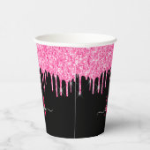 Monogram Metallic Hot Pink Driving Glitter Black Papieren Bekers (Rechts)