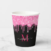 Monogram Metallic Hot Pink Driving Glitter Black Papieren Bekers (Voorkant)