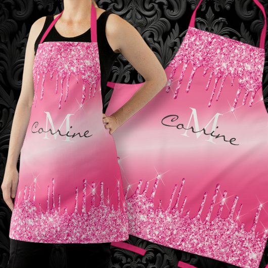 Monogram Metallic Hot Pink Driving Glitter Name Schort