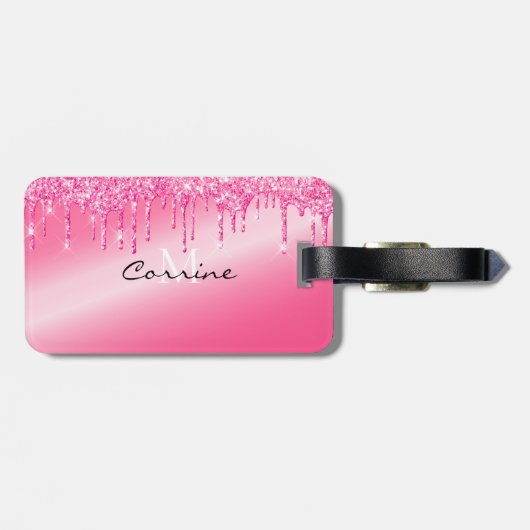 Monogram Metallic Hot Pink Neon Driving Glitter Bagagelabel (Achterkant horizontaal)