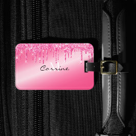 Monogram Metallic Hot Pink Neon Driving Glitter Bagagelabel