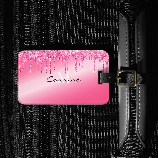 Monogram Metallic Hot Pink Neon Driving Glitter Bagagelabel