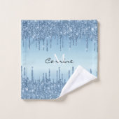 Monogram Metallic Ice Blue Dripping Glitter Bad Handdoek (Wasdoekje)