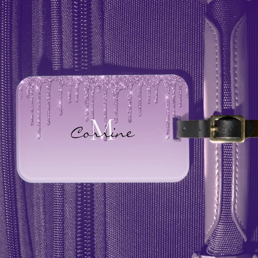 Monogram Metallic Lavendel Paarse Dripping Glitter Bagagelabel