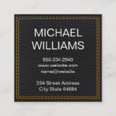 Monogram Metallic | Leer Zwart Dubbel Gestikt Vierkante Visitekaartje (Achterkant)