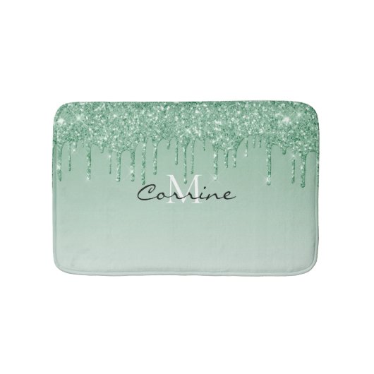 Monogram Metallic Mint Green Glitter Driving Badmat (Voorkant)