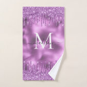 Monogram Metallic Paarse Violet Dripping Glitter Bad Handdoek (Handdoek)