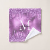 Monogram Metallic Paarse Violet Dripping Glitter Bad Handdoek (Wasdoekje)