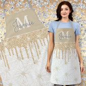 Monogram Metallic Pearl Daisy & Gold Glitter Drips Schort