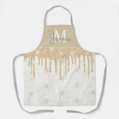 Monogram Metallic Pearl Daisy & Gold Glitter Drips Schort (Voorkant)