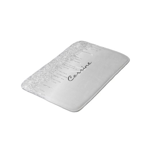 Monogram Metallic Platinum Silver Glitter Dripping Badmat (Gekanteld)