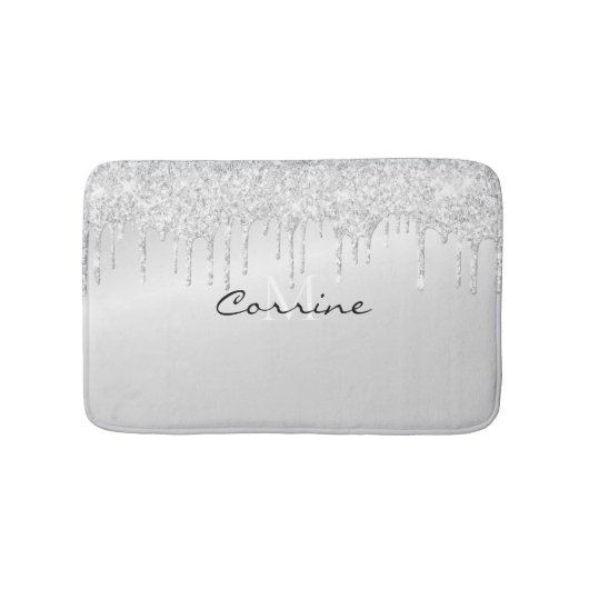 Monogram Metallic Platinum Silver Glitter Dripping Badmat (Voorkant)