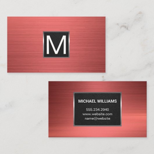 Monogram | Metallic rode achtergrond Visitekaartje (Voorkant / Achterkant)