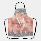 Monogram Metallic Roos Gold Silver Glitter Drips Schort (Voorkant)