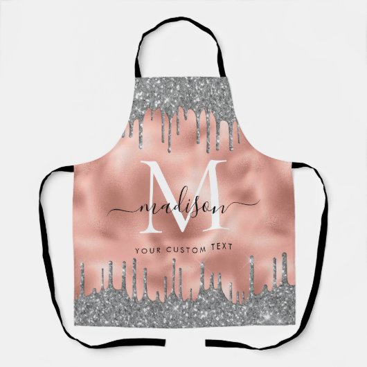 Monogram Metallic Roos Gold Silver Glitter Drips Schort (Voorkant)