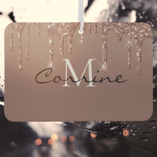 Monogram Metallic Roos Goud Dripping Glitter Auto Luchtverfrisser