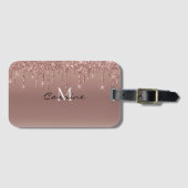 Monogram Metallic Roos Goud Dripping Glitter Icing Bagagelabel (Voorkant (horizontaal))