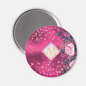 Monogram Metallic Rosegold Navy Glitter Girly Magneet (Voorkant / Achterkant)