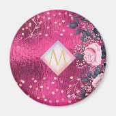 Monogram Metallic Rosegold Navy Glitter Girly Magneet (Voorkant)