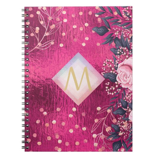 Monogram Metallic Rosegold Navy Glitter Girly Notitieboek (Voorkant)