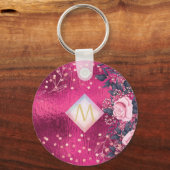 Monogram Metallic Rosegold Navy Glitter Girly Sleutelhanger (Voorkant)